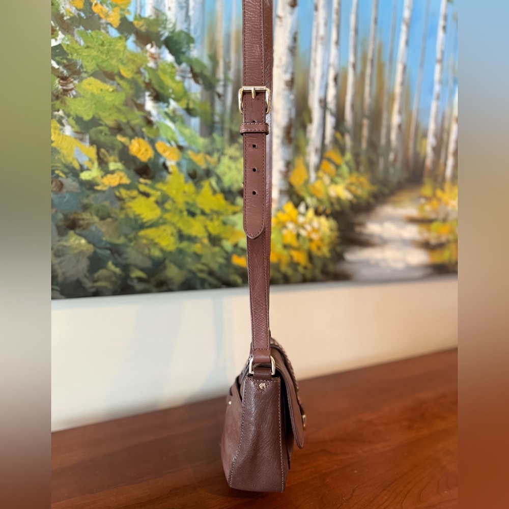✨ Cole Haan Supple Brown Leather Crossbody Flap Bag w/ Woven Strap Detailing ✨ - Picture 8 of 13